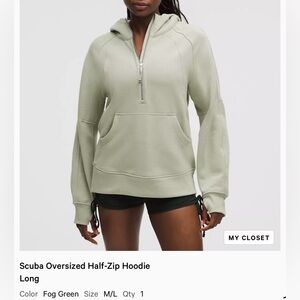 Lululemon NWT Long Scuba Oversized Half Zip Fog Green Hoodie, M/L